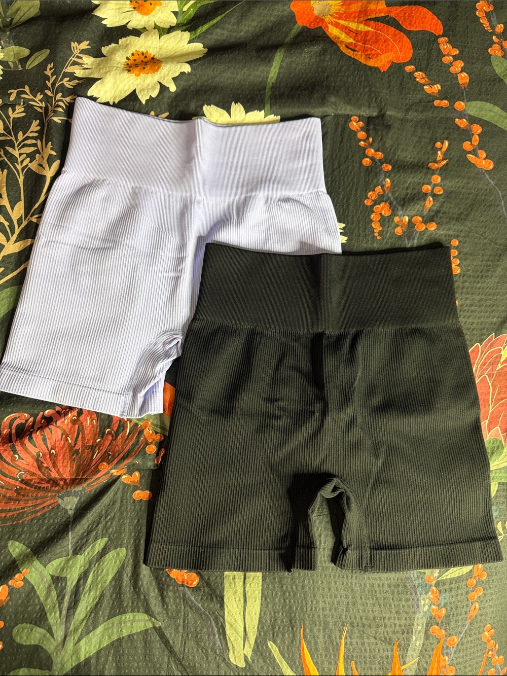 Women's Ribbed High-Waist Athletic Bike Shorts - Black & Light Lavender